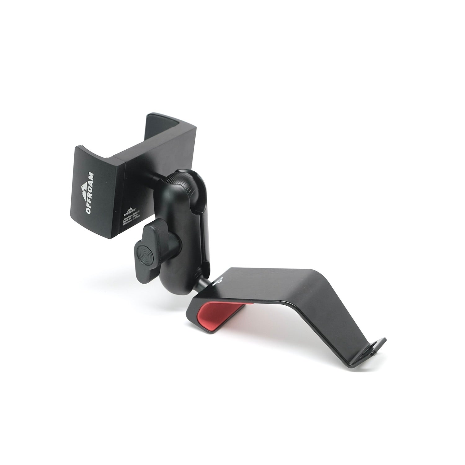Image of Offroam Phone Mount for Jeep Wrangler 2018-2023 | Gladiator 2019-2023. This premium phone mount installs easily without drilling or glue. Spring loaded Universal holder for use with any phone. Perfect placement without blocking screens, driver view, or air flow. Fully adjustable positioning.