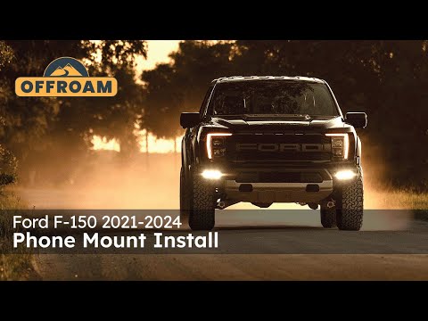Video of Offroam Phone Mount installation for Ford F-150 2021-2025 | Super Duty 2023-2025 | F-150 Lightning (XL & PRO) 2022-2025. This premium phone mount installs easily without drilling or glue. Spring loaded Universal holder for use with any phone. Perfect placement without blocking screens, driver view, or air flow. Fully adjustable positioning.