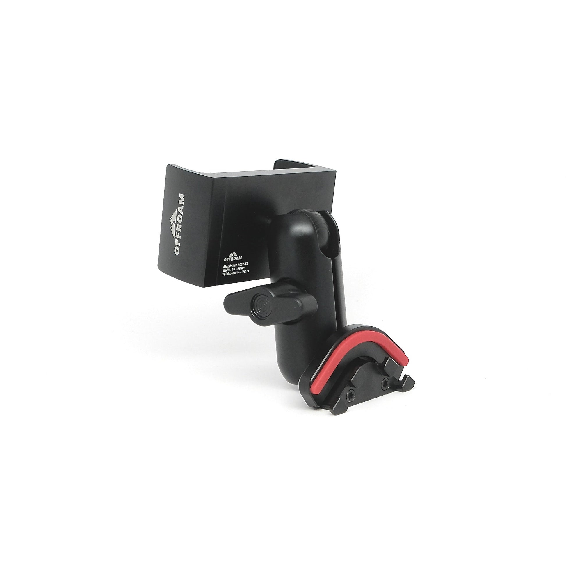 Image of Offroam Phone Mount for Jeep Grand Cherokee WK2 2014-2022. This premium phone mount installs easily without drilling or glue. Spring loaded Universal holder for use with any phone. Perfect placement without blocking screens, driver view, or air flow. Fully adjustable positioning.