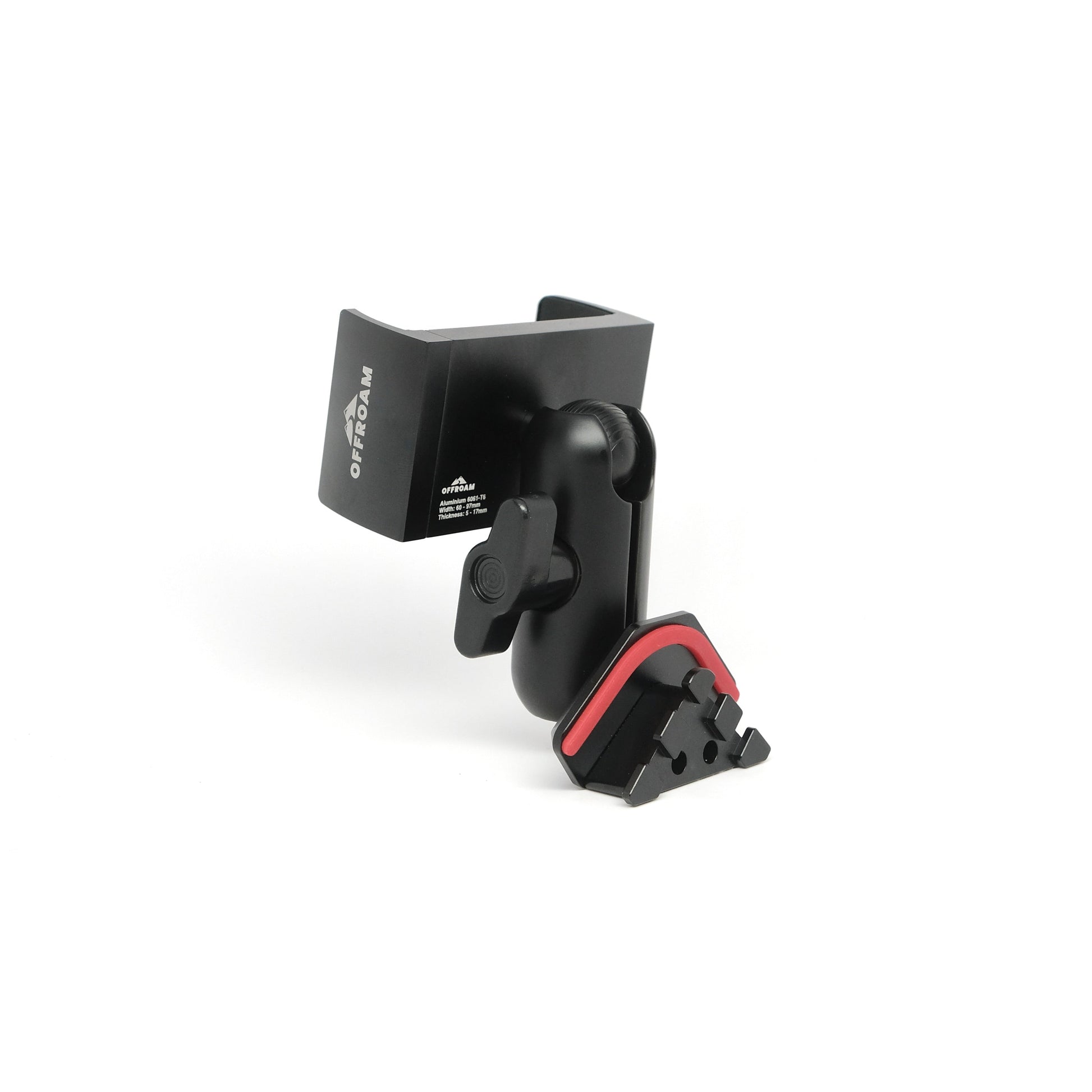 Image of Offroam Phone Mount for Toyota Tacoma 2005-2011. This premium phone mount installs easily without drilling or glue. Spring loaded Universal holder for use with any phone. Perfect placement without blocking screens, driver view, or air flow. Fully adjustable positioning.