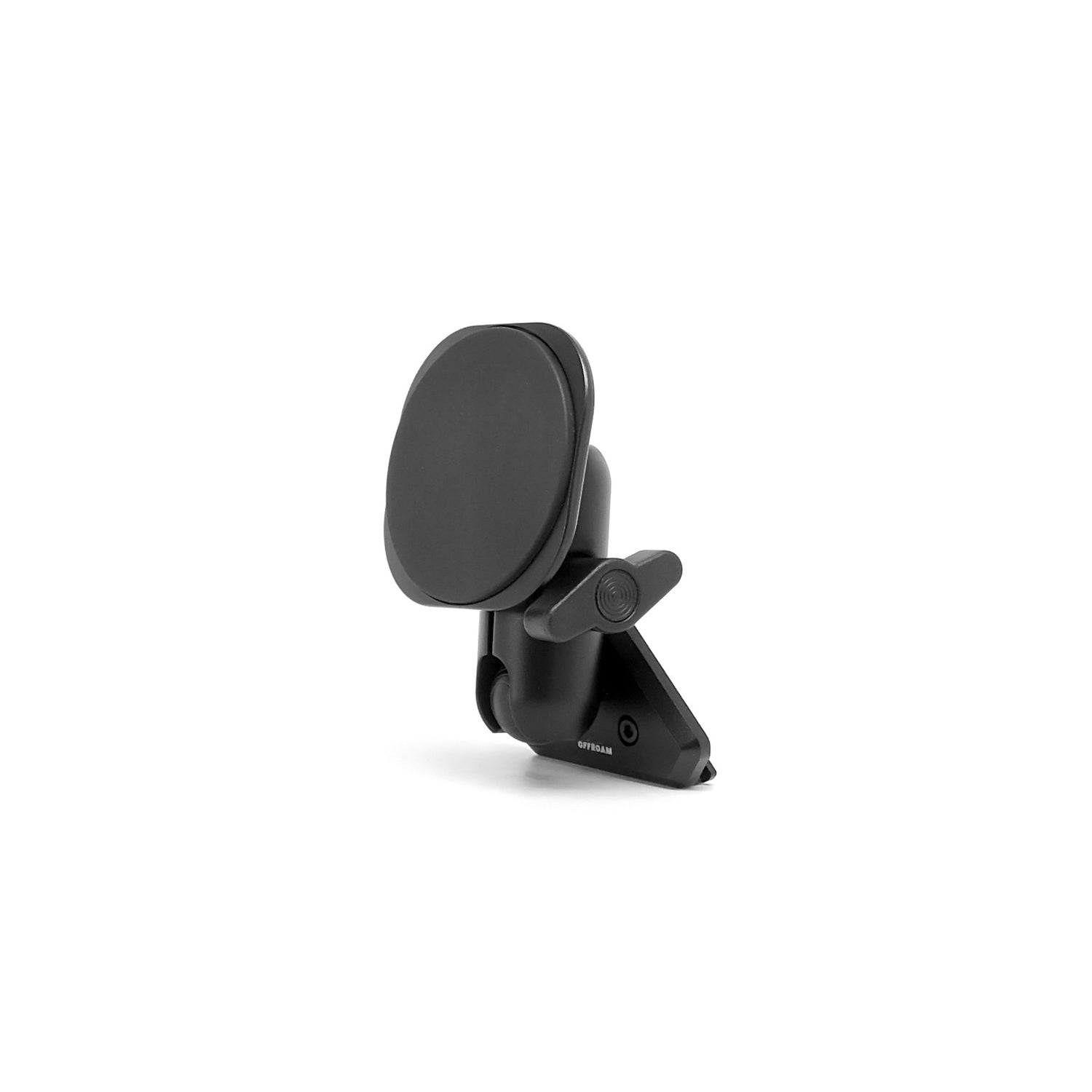 Image of Offroam MagSafe-compatible Phone Mount. This premium phone mount installs easily without drilling or glue. High force magnets hold phone on any trail, road, or track. Perfect placement without blocking screens, driver view, or air flow. Fully adjustable positioning.