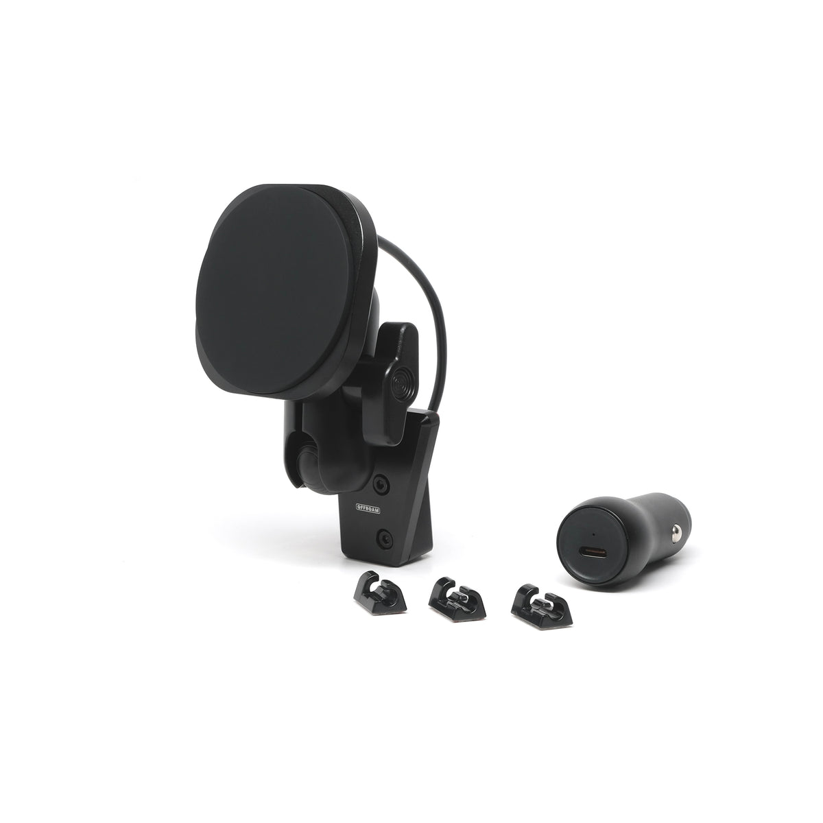 Image of Offroam MagSafe-compatible Phone Mount for Subaru Forester 2025-2026. This premium phone mount installs easily without drilling or glue. High force magnets hold phone on any trail, road, or track. Perfect placement without blocking screens, driver view, or air flow. Fully adjustable positioning.