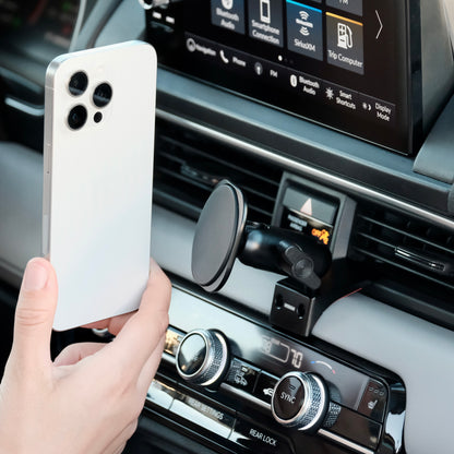 Image of Offroam MagSafe-compatible Phone Mount installed securely in Honda Pilot 2023-2025 | Passport 2026. This premium phone mount installs easily without drilling or glue. High force magnets hold phone on any trail, road, or track. Perfect placement without blocking screens, driver view, or air flow. Fully adjustable positioning.