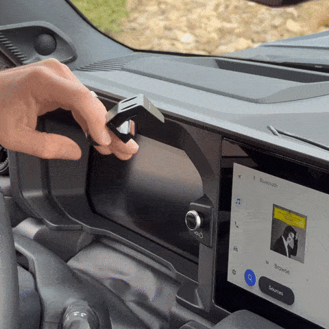 Video of Offroam Phone Mount installation for Toyota Land Cruiser 250 2024-2025. This premium phone mount installs easily without drilling or glue. Spring loaded Universal holder for use with any phone. Perfect placement without blocking screens, driver view, or air flow. Fully adjustable positioning.