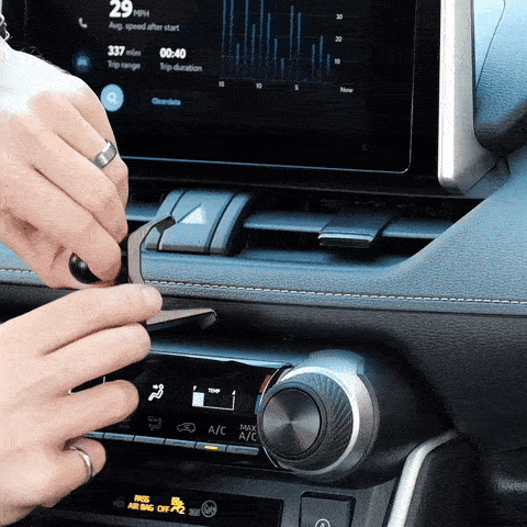 Animation of Offroam Mounting Base installation for Toyota RAV4 2019-2025. This premium all metal phone mounting base installs easily without drilling or glue. Perfect placement without blocking screens, driver view, or air flow.