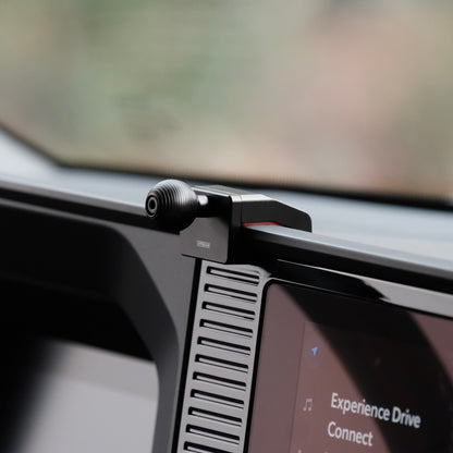 Image of Offroam Mounting Base installed securely in Toyota Land Cruiser 250 2024-2025. This premium all metal phone mounting base installs easily without drilling or glue. Perfect placement without blocking screens, driver view, or air flow.