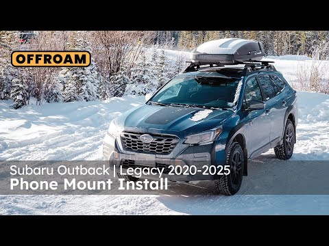 Video of Offroam Universal and MagSafe-compatible Phone Mount installation for Subaru Outback 2020-2025 | Subaru Legacy 2020-2025. This premium phone mount installs easily without drilling or glue. Spring loaded Universal holder or MagSafe-compatible holder with high force magnets hold phone on any trail, road, or track. Perfect placement without blocking screens, driver view, or air flow. Fully adjustable positioning.