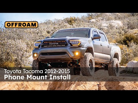 Video of Offroam Phone Mount installation for Toyota Tacoma 2012-2015. This premium phone mount installs easily without drilling or glue. Spring loaded Universal holder for use with any phone. Perfect placement without blocking screens, driver view, or air flow. Fully adjustable positioning.