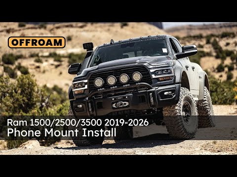 Video of Offroam Mounting Base installation for Ram 1500/2500/3500 2019-2026. This premium all metal phone mounting base installs easily without drilling or glue. Perfect placement without blocking screens, driver view, or air flow.