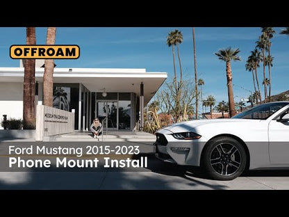 Video of Offroam Mounting Base installation for Ford Mustang 2015-2023. This premium all metal phone mounting base installs easily without drilling or glue. Perfect placement without blocking screens, driver view, or air flow.