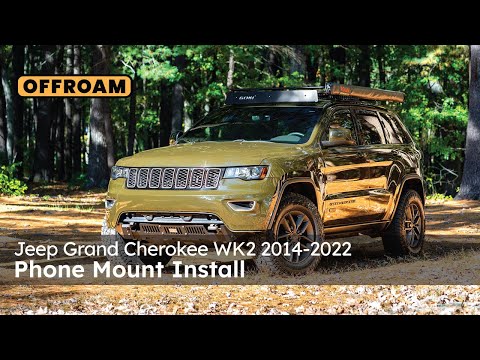 Video of Offroam Phone Mount installation for Jeep Grand Cherokee WK2 2014-2022. This premium phone mount installs easily without drilling or glue. Spring loaded Universal holder for use with any phone. Perfect placement without blocking screens, driver view, or air flow. Fully adjustable positioning.