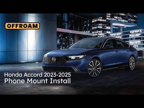 Video of Offroam Phone Mount installation for Honda Accord 2023-2026. This premium phone mount installs easily without drilling or glue. Spring loaded Universal holder for use with any phone. Perfect placement without blocking screens, driver view, or air flow. Fully adjustable positioning.